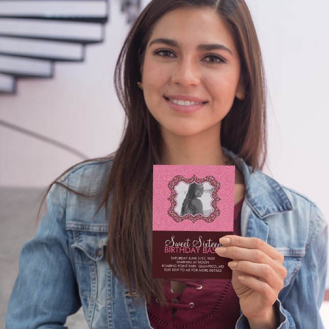 Doce 16 Aniversário Cartão com fotos Bash Convites (Criador carregado)