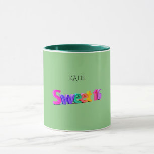 Doce 16 caneca combinada/nome personalizado em sáb