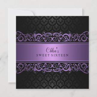Doce 16 | Convite Damask Roxo e Preto