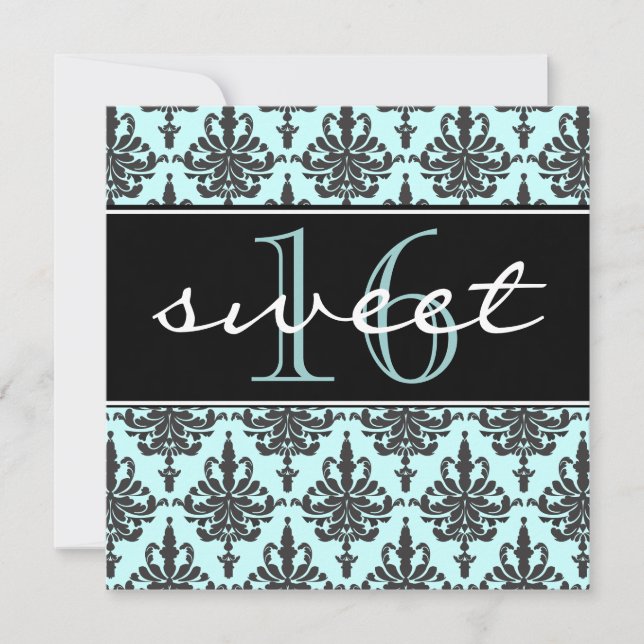 Doce 16 Convite de aniversário Damask (Frente)