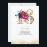 Doce 16 Convite Dourado Borgonha e Marinho Azul<br><div class="desc">Doce 16 Glitters Dourado Convite de Aniversário</div>