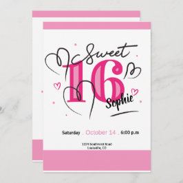Doce 16 Convite Fuchsia Rosa 16º Aniversário