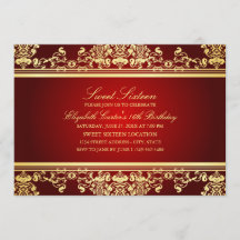 Doce 16 | Convite para Damasco Vermelho e Dourado 