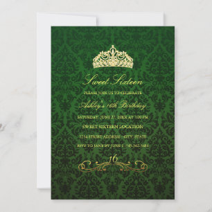 Doce 16   Convite Verde Tiara & Damask