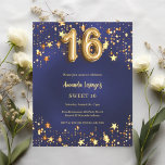 Doce 16 estrelas de ouro azul marinho convite<br><div class="desc">Um convite moderno e na moda para um doce 16. Um fundo azul marinho,  decorado com estrelas ouros. A cor azul é irregular. Personalize e adicione seu nome e detalhes da festa. 1 folha = 1 convite impresso de borda a borda.</div>