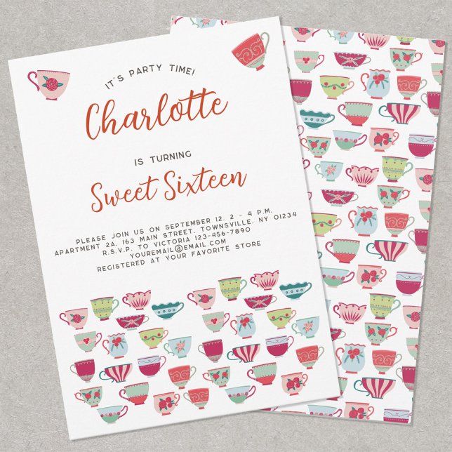 Doce, 16 Festa de Chá - Convite de Aniversário (Criador carregado)