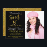 Doce 16 Folhas de Ouro Convite de Aniversário<br><div class="desc">Doce 16 Folha de Ouro Negra e Faux Convite de Aniversário Glamoroso. A foto neste convite pode ser atualizada,  assim como o nome,  a data e o local.</div>