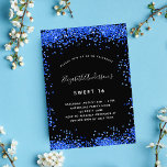 Doce 16 íman preto azul-real de convite<br><div class="desc">Uma garota e uma moda Doce 16,  16° ímã de convite de aniversário. Um fundo preto chic. Decorado com brilho azul real,  brilhos. Personalize e adicione um nome e detalhes da parte. O nome é escrito com um script de estilo manuscrito.</div>