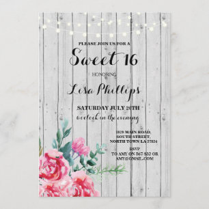 Doce 16 Madeira Plástica Rosa Rosa, Convite 18