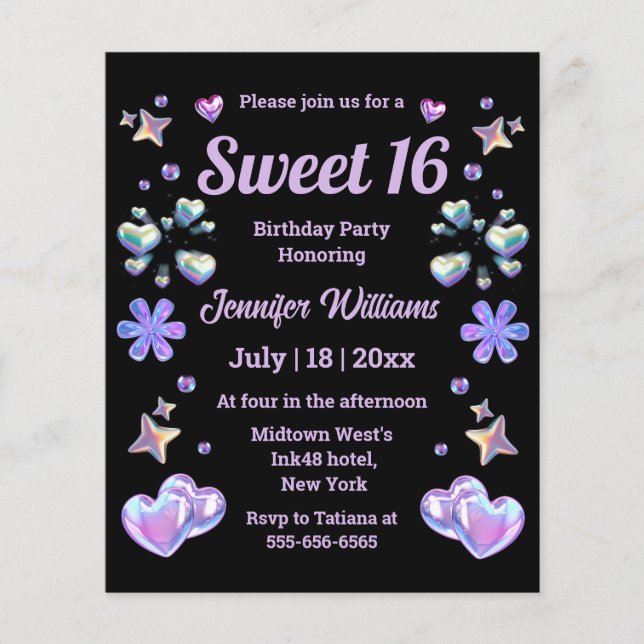 doce 16 na moda cor-de-rosa, convite de cinza pret (Frente)