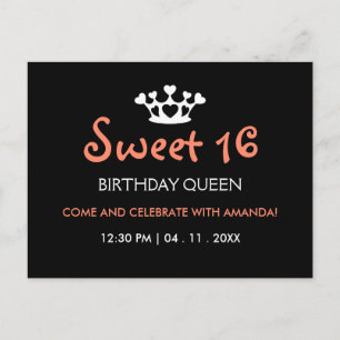 Doce 16 Rainha de Aniversário - Convite Preto Rosa