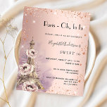 Doce 16 rosa de Paris - convite à torre Eiffel<br><div class="desc">Um convite moderno, na moda e glamouroso para um doce tema 16, 16, festa de aniversário, parisiense. Um fundo rosa de gradiente dourado com faíscas falsas e a torre Eiffel com algumas flores. O nome é escrito com um moderno estilo escrito à mão. Personalize e adicione os detalhes da sua...</div>