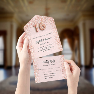 Doce 16 rosa dourado com fenda RSVP