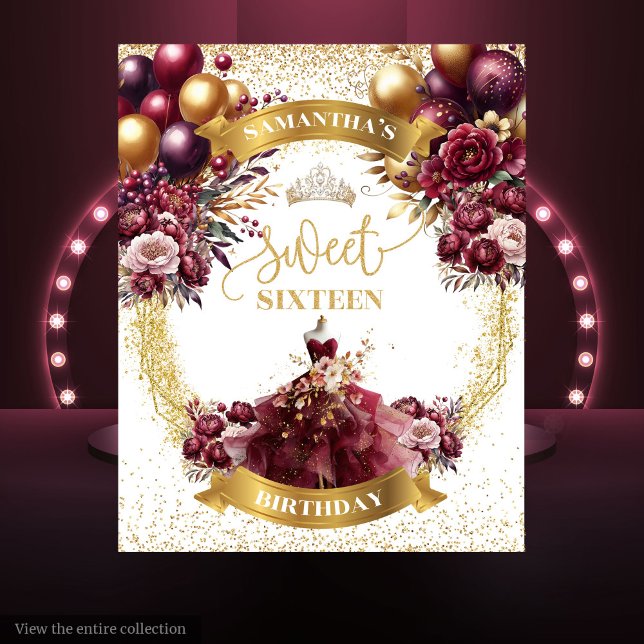 Doce 16 Tapeçaria Borgonha Burgundia Vestida Burgu (Sweet 16 Tapestry Burgundy Dress Burgundy Balloons)