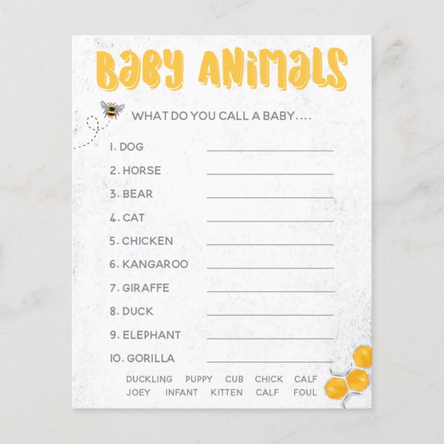 Doce Abelha Mel Chuveiro Amarelo Bebê Animais Jogo (Frente)