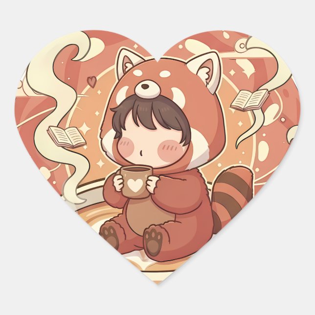 Doce adesivo em forma de coração de Panda Vermelho (Frente)
