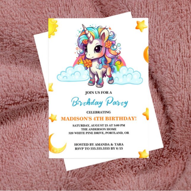 Doce Adorável Convite de Aniversário do Unicórn (Criador carregado)