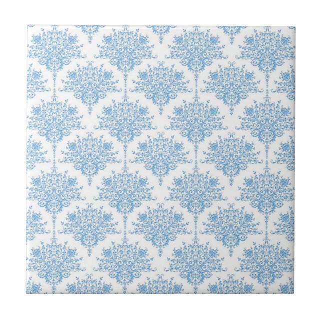 Doce Azul e Branco Padrão Damasco (Frente)