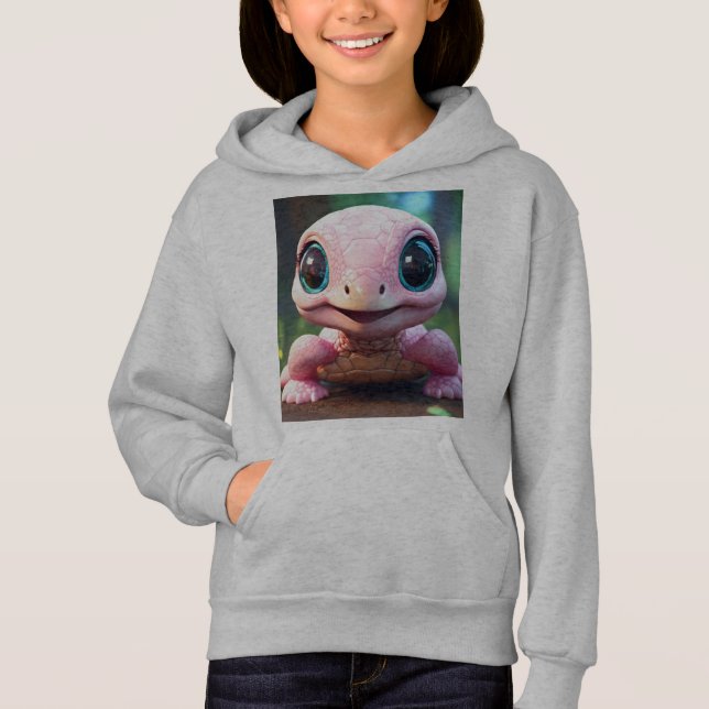 Doce Bebê Tartaruga Crianças Pullover Hoodie (Frente)
