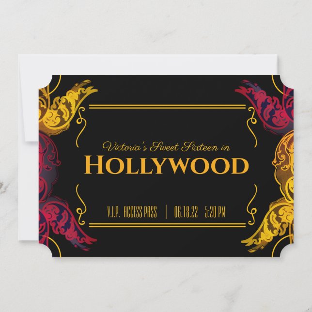 doce bilhete HOLLYWOOD BIRTHDAY de 16 anos Convite (Verso)