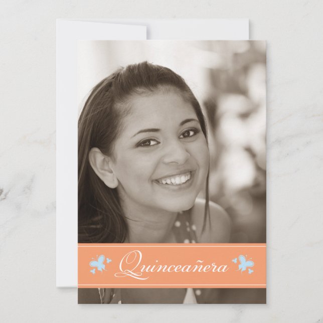 Doce Borboletas Quinceanera Convite (coral) (Frente)