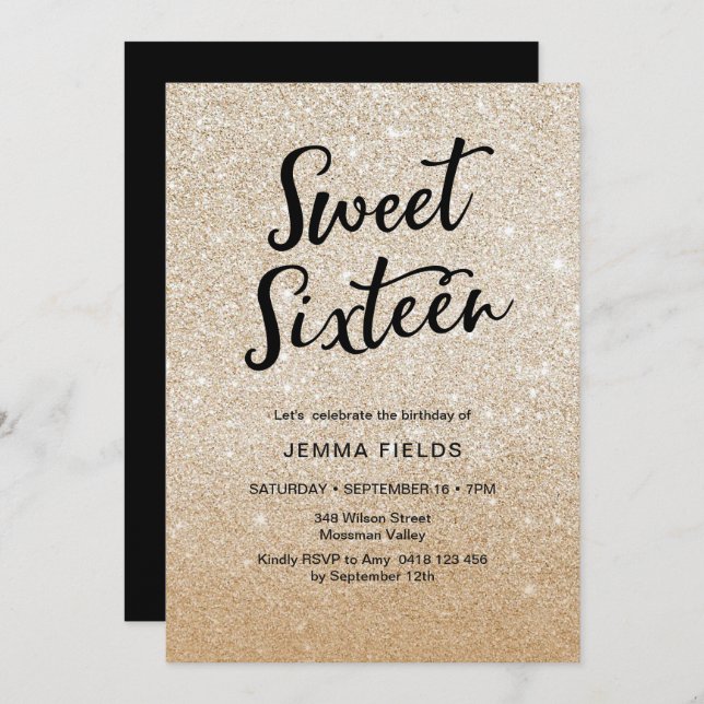 Doce brilho do rosa do convite de dezesseis (Frente/Verso)