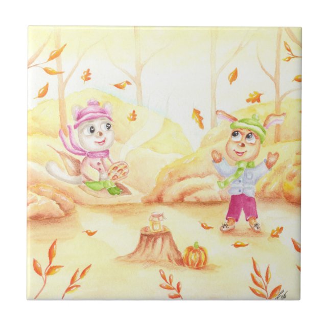 Doce caminhada do outono na floresta (Frente)