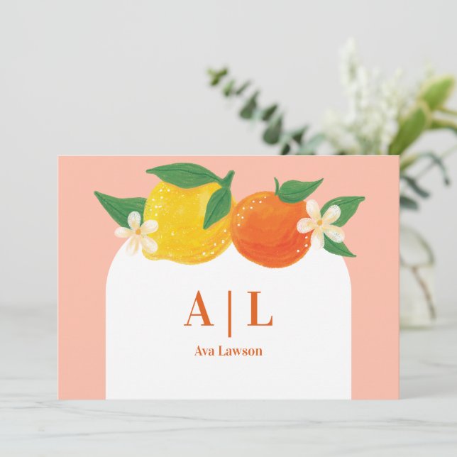 Doce Cartão de Agradecimento Monogramado de Laranj (Em pé/Frente)