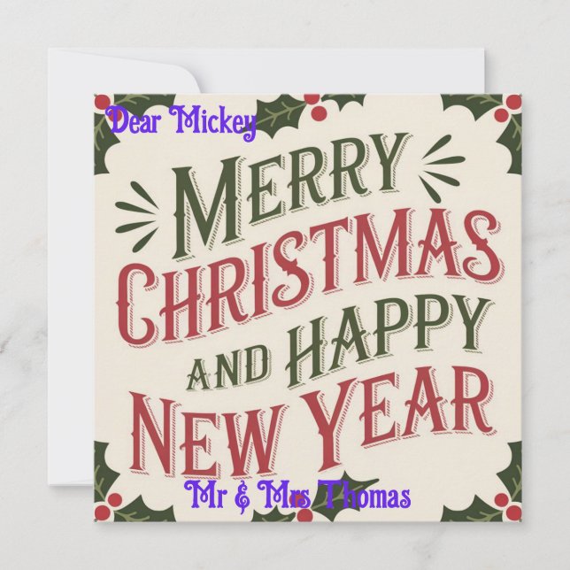 Doce cartão de Natal vintage e Ano Novo  (Frente)