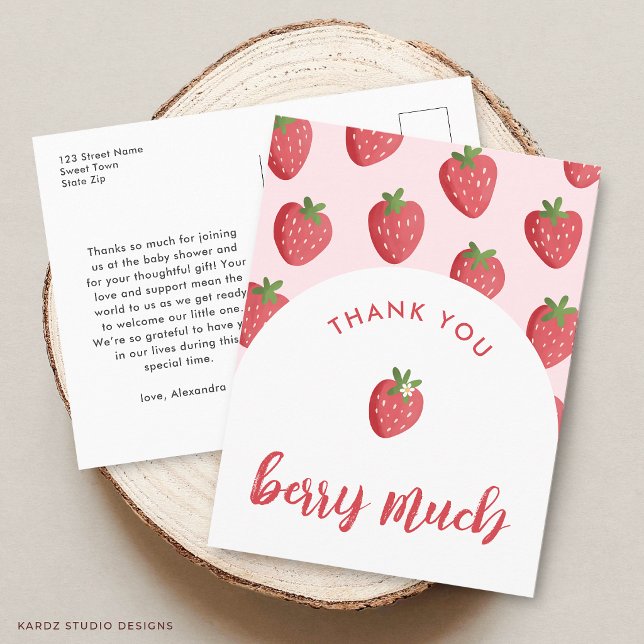 Doce Cartão Postal de Agradecimento para Chá de Be (The front and back of the postcard are shown.)