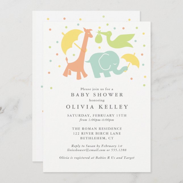 Doce Chá de fraldas Animal, Convite Neutro (Frente/Verso)