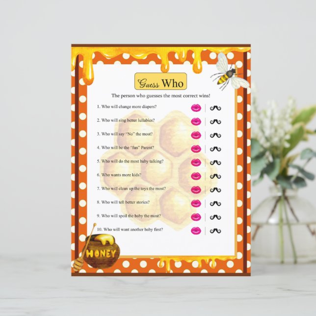 Doce Chá de fraldas de Abelhas Adivinha Quem Jogo (Em pé/Frente)