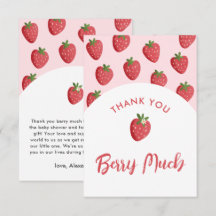 Doce Chá de fraldas De Morango Obrigado Cartões