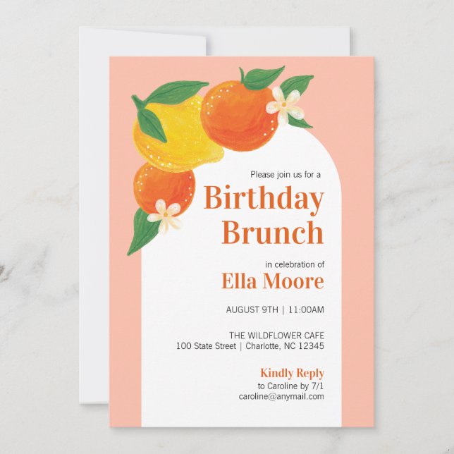 Doce Citrus Birthday Brunch Convite (Frente)