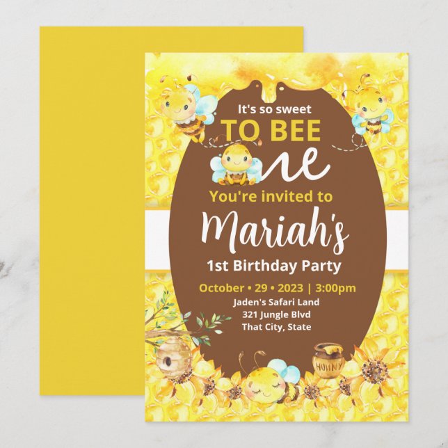 Doce como abelha em um convite (Frente/Verso)