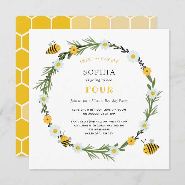 Doce Como Pode Ser Um Convite Virtual De Aniversár (Frente/Verso)