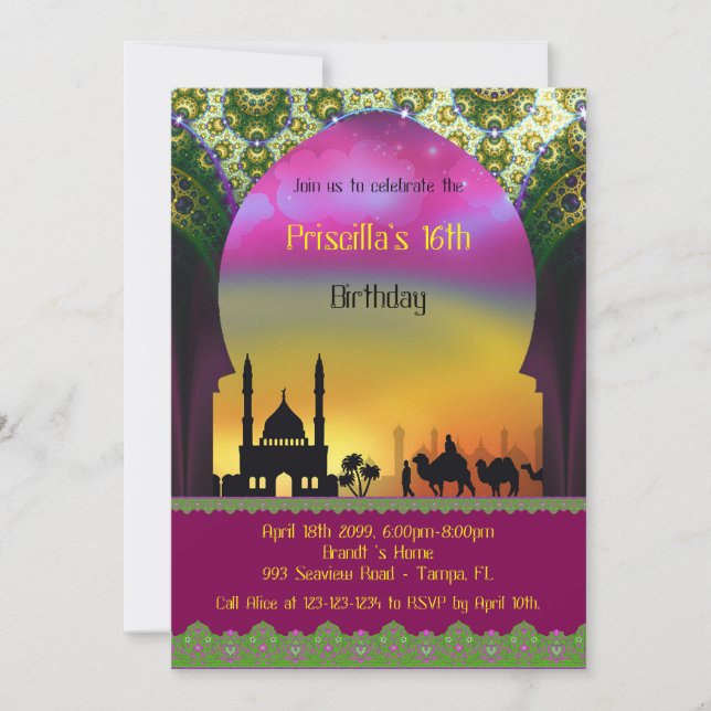 Doce convite de dezesseis aniversários, 16o, árabe (Frente)