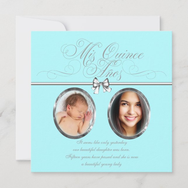 Doce convite de Quinceanera em azul Teal com foto (Frente)