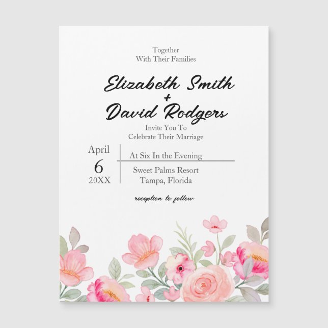 Doce Convite Floral para Casamento Magnético (Frente)