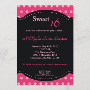 doce cor-de-rosa de 5x7 Polkadot convite de 16