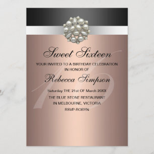 Doce cor-de-rosa & preto da pérola convite de 16