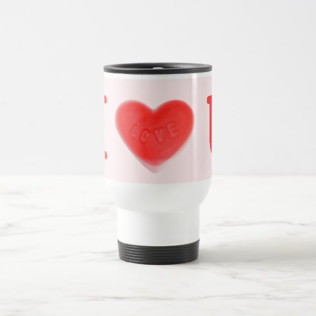 Doce Coração Rosa "Eu Amo-te" caneca de viagem (Centro)