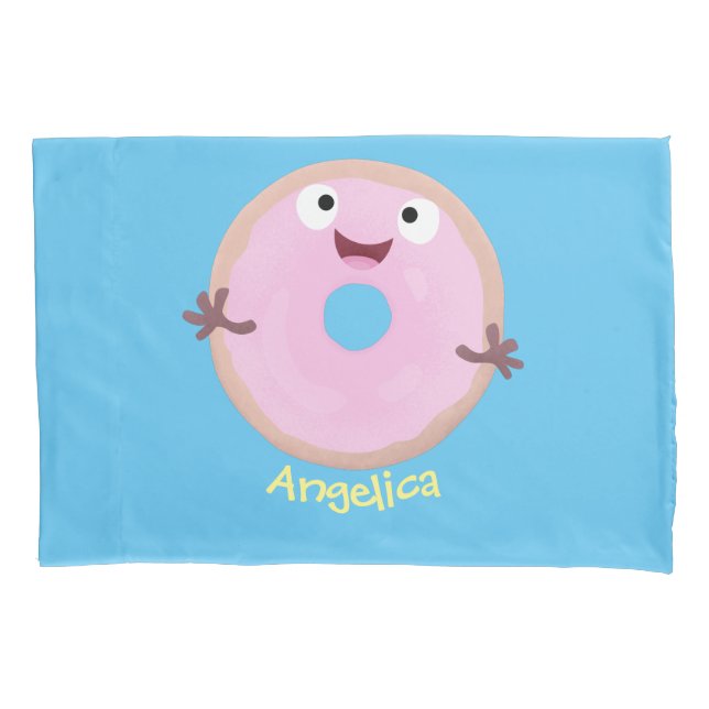 Doce desenho de donut cor-de-rosa glaseado feliz (Frente)