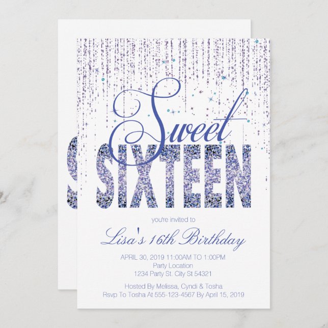 Doce Dezesseis, Convites De Lâmpada De Glitter (Frente/Verso)