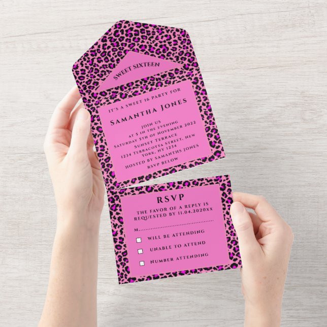 Doce Dezesseis Leopard Imprime Rosa Bonito (Aba destacável)