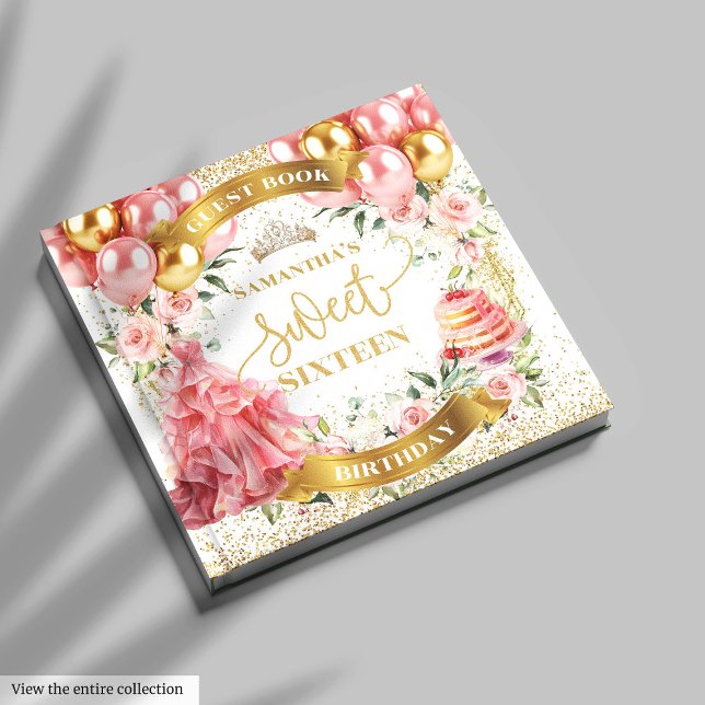 Doce Dezesseis Livros Convidados Blush Balões Rosa (Chic Blush Gold Guest Book Sweet Sixteen)