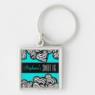 Doce do coração da zebra de turquesa um chaveiro