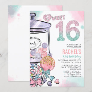Doce do tema dos doces convite de 16 aniversários