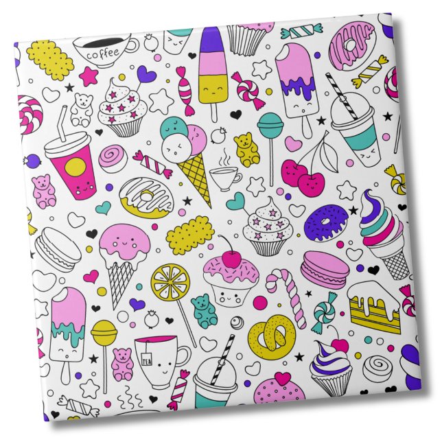 Doce Doce Padrão Colorido (Trendy Cute Colorful Candy Sweets Desserts Pattern Ceramic)