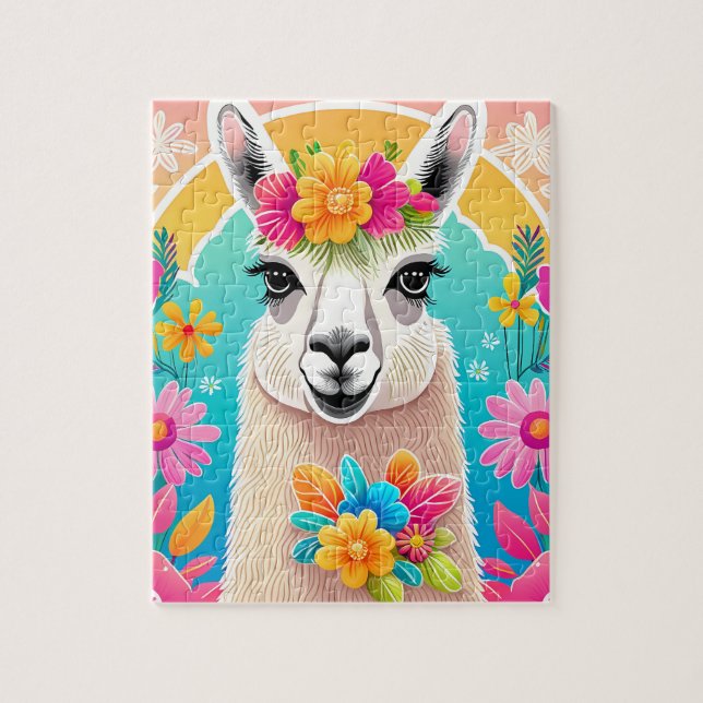 Doce Feliz Floral Llama Jigsee Quebra-cabeça (Vertical)